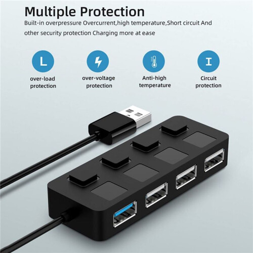 4  USB 3.0 Hub with Individual LED Lit Power Switches USB HUB Adapter Expander Multi USB Splitter for  PC 2