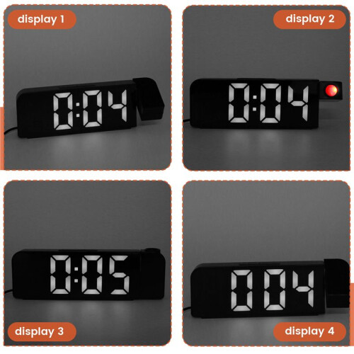 180 Rotation Projection Alarm Clock 12/24H LED Digital Clock USB Plug-in Ceiling Projector Alarm Clock (White)
