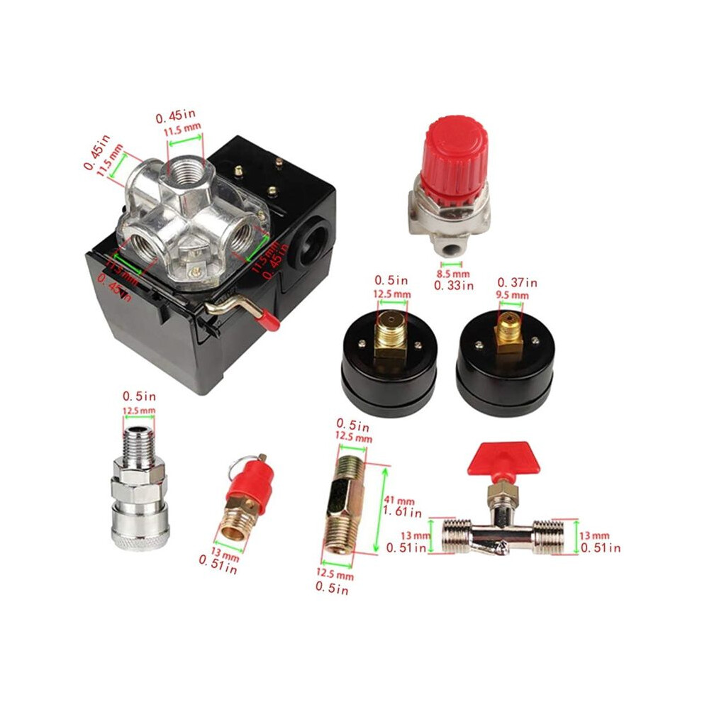 Air Compressor Pressure Pressure W/Valve Control Regulators Gauge 90-120Psi 4 Port Safety Valve Air Compressor 6132402508946