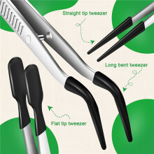 3 Pieces Tweezers with Rubber Tips Tweezers PVC Coated Tweezers Set, Rubber Straight and Flat Tip Tweezers Black