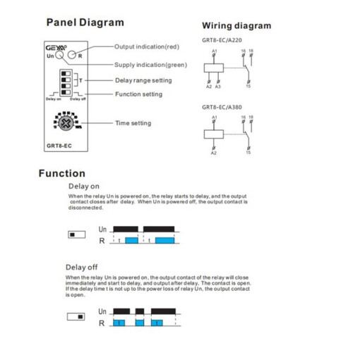GEYA GRT8-EC 10A Dual Function Timer Relay  Delay or Off Delay Relay AC230V  Relay 2