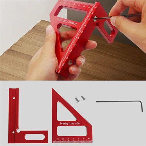 Woodworking Square Protractor Aluminum Alloy Miter Triangle Ruler Layout Measuring Tool for Engineer Carpenter -Red 2