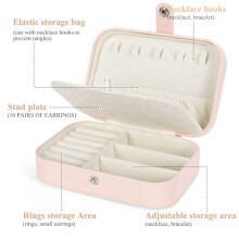 Double Layer Travel Jewelry Organizer PU Leather Portable Small Travel Jewelry Case for Women Girls,Black