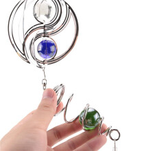 Outdoor Garden Wind Chimes Yinyang with Crystal Pendant Tai Metal Indoor Home Decor Hanging Spinner Spiral