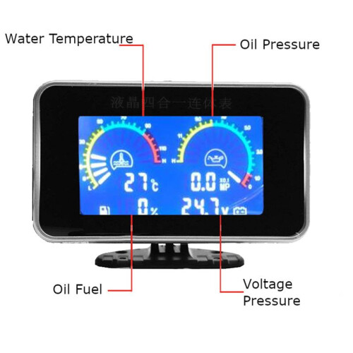 LCD Auto Digitale Oliedrukmeter Digitale Display Sensor Instrumentenpaneel Voltmeter Water Temp Meter 4 in 1 2