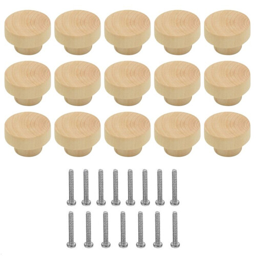 15Pcs Wooden Drawer Knobs, Furniture Knobs, Wooden Cupboard Knobs for Cabinets and Drawers, Round Wooden Knobs