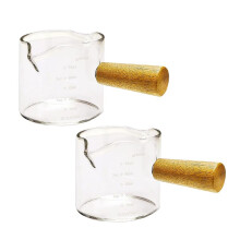 2 StüCk Espresso-SchnapsgläSer mit Doppeltem Ausguss, Messglas, Espressotassen, Kochgeschirr mit Holzgriff für Milchkaffee, 75 Ml