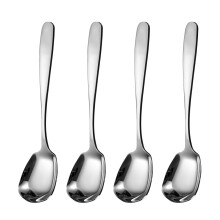 Heavy Duty Stainless Steel Square Soup Spoons Set of 4, 7 Inch Korean Style Ergonomic Handle