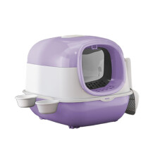 Hooded Cat Litter Box with Cat Bowls Portable Anti Splashing Pet Litte