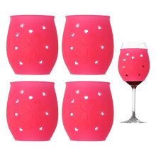 4 Pcs Silicone Wine Glass Sleeves with NonSlip Secure Fit, ColorCoded Covers for Champagne and Stemware, Rose Red