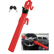 Steering Wheel Lock Heavy Duty Adjustable AntiTheft Device Universal Fit with Keys Red