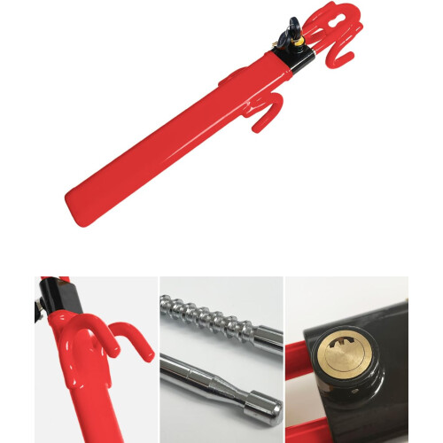 Steering Wheel Lock Heavy Duty Adjustable AntiTheft Device Universal Fit with Keys Red 1