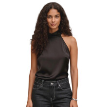 (XL, Black) Women's Scarf Halter Tops Summer Fashionable Solid Color Backless Going Out Satin Vest