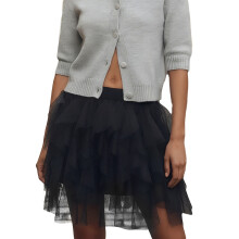 (M, Black) Women's Layered Tulle Skirts Casual Elastic Waist Dots Print Mini Ruffle Skirts Short Tutu Skirts