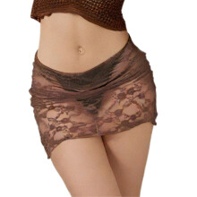 (L, Light Brown) Women's Summer Mini Lace Skirts Trendy Sheer Short Cocktail Skirt for Bar, Parties