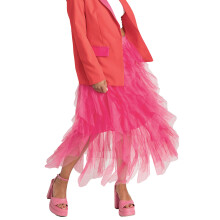 (XL, Rose Red) Women Long Skirt, Elegant High Waist Irregular Solid Tulle Skirt Summer Skirt for Party