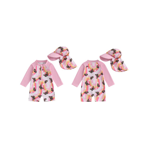 (0-3 Months, Pink) Ensemble maillot de chapeau soleil 1