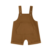 (12-18 Months, Brown) Mono corto sin mangas con cuello cuadrado, bolsillo delantero y tirantes para bebé niño o niña.