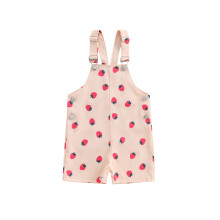 (3-4 Years, Pink) Salopette estiva per bambina, pantaloncini casual con stampa fragole, abbigliamento carino.