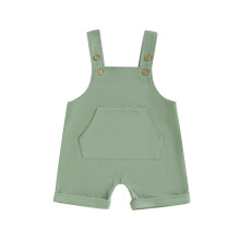 (12-18 Months, Green) Mono corto sin mangas con cuello cuadrado, bolsillo delantero y tirantes para bebé niño o niña.
