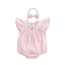 (6-9 Months, Pink Dots) Completo compleanno per bambina: tutina corta con scollo rotondo e fascia per capelli, abbigliamento neonati.