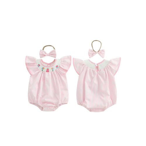 (9-12 Months, Pink Stripes) Σετ 2 τεμαχίων κορδέλα μαλλιών 1