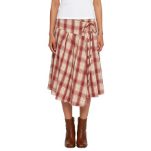 (L, Red) Women's Midi Skirt A Line Stylish Plaid Irregular Hem Bow Tie Mid Rise Skirts for All Seasons