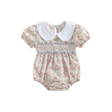 (12-18 Months, Apricot) Sommer-Strampler für Babys und Mädchen, Kurzarm, Puppenkragen, Body mit Blumenmuster, Neugeborenen-Spielanzug