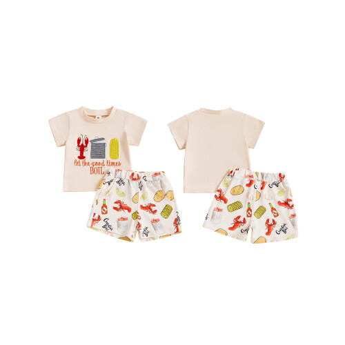 (18-24 Months, Beige) Παιδικό καλοκαιρινό ντύσιμο, στάμπα αστακού. 1