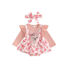(6-12 Months, Pink) Completo estivo per neonata: tutina corta con ricamo a coniglietto e fascia per capelli inclusa.