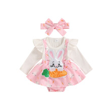 (3-6 Months, White) Completo estivo per neonata: tutina corta con ricamo a coniglietto e fascia per capelli inclusa.