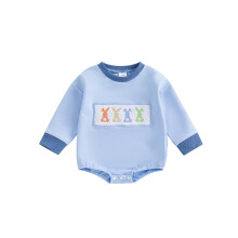 (3-6 Months, Blue) Felpe e pagliaccetti per neonati, body pasquali a maniche lunghe con ricamo di coniglio.