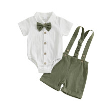 (3-6 Months, Army Green) Pánský outfit pro chlapečka, s krátkým rukávem a výstřihem do V, sada 3 ks