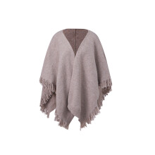 (One Size, Dark Grey) Women's Open Front Poncho Sweater Solid Color Asymmetrical Tassel Knit Tops Shawl Wraps