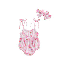 (6-12 Months, Pink) Lässiger Oster-Strampler für Babys und Mädchen, ärmellos, mit Hasen-, Karotten- und Eierprint, inklusive Stirnband