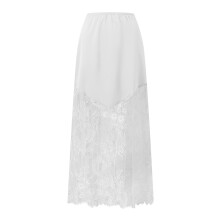 (L, White) Women's Long Skirts Floral Lace Elastic Waist Skirts Fashion Casual Skirts Streetwear