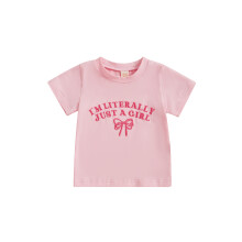 (6-12 Months, Pink) Dětské letní tričko s krátkým rukávem, mašle a výšivka, kulatý výstřih, tričko pro batolata a miminka