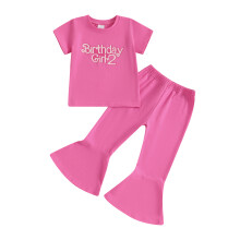 (2-3 Years, Pink) Éadaí Breithlá le Prionta Litreacha, T-Léine + Bríste Dath Soladach, Tacar 2 phíosa