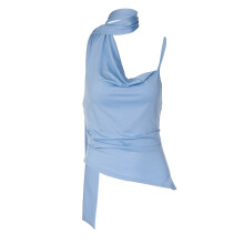 (L, Blue) Women Camisole, Sleeveless Tops Halterneck Backless Solid Summer Vest for Party Club