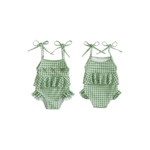 (3-6 Months, Green) Μπικίνι για μωρά κέντημα καρό 1