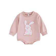 (6-12 Months, Pink) Baby Mädchen Oster-Strampler mit flauschiger Hasenstickerei, Langarm, Rundhalsausschnitt, Neugeborenen-Outfit