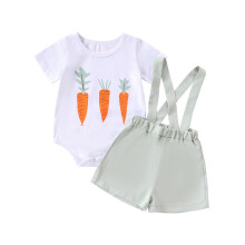 (6-12 Months, Green) Conjunto de 2 peças para bebê menino, primavera, body curto cenoura e shorts com suspensórios. Roupa infantil.
