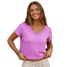(L, Lavender) Women Summer V Neck Short Sleeve T-shirts Casual Solid Crop Going Out Tops for Daily Office Party