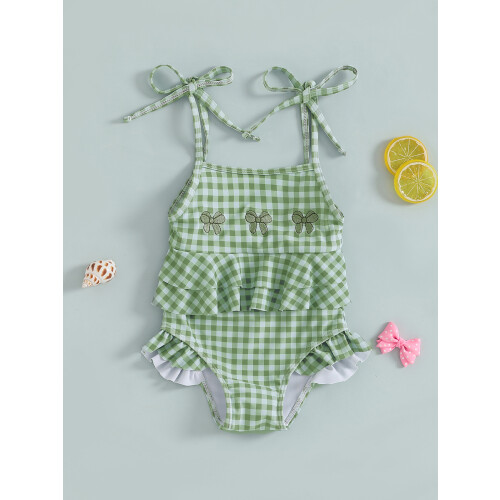 (3-6 Months, Green) Μπικίνι για μωρά κέντημα καρό 2