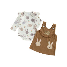 (6-12 Months, Brown) Conjunto de Páscoa para Bebê Menina com Macacão de Manga Longa e Coelhinho - 2 Peças Primavera