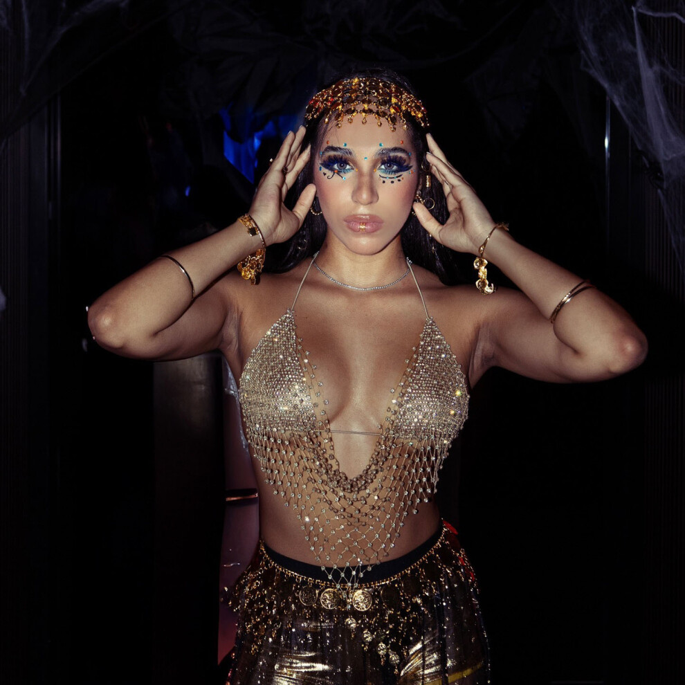 (One Size, Gold) Women's Rhinestone Lingerie Tops Cute Sleeveless Backless Spaghetti Strap Halter Bra Tanks