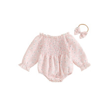 (6-12 Months, Pink) Baby-Mädchen-Strampler Osterkleidung Hasenmuster Langarm-Babybodys mit Stirnband