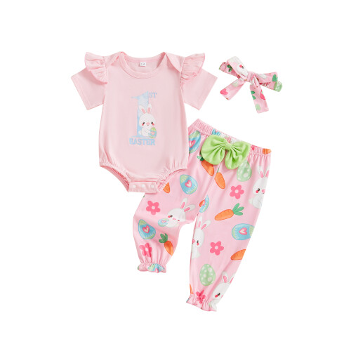 (6-12 Months, Pink) Completo pasquale bambina: 3 pezzi.