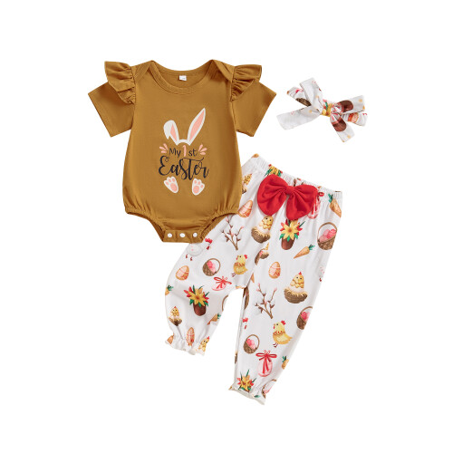 (3-6 Months, Brown) Completo pasquale bambina: 3 pezzi.