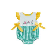 (6-9 Months, Yellow) Tutine per bambine con stampa di anguria, torta e bevande, maniche corte, scollo rotondo, abbigliamento estivo, body